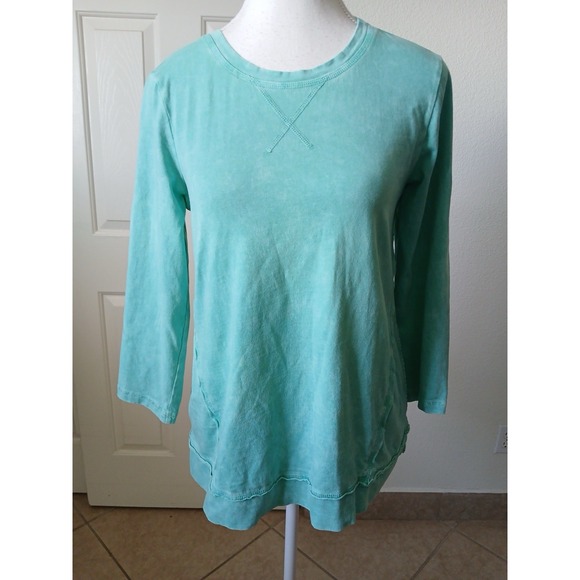 LOGO by Lori Goldstein‎ Lounge Sun Faded Cotton Sweatshirt  Green Size XS - Picture 2 of 16